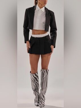 Zara Black Textured Mini Skirt with Button Detail